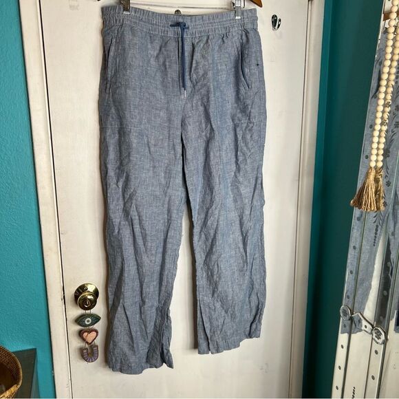 Athleta Retreat Linen Wide Leg Pant Chambray Blue Size 12 slits on sides - Picture 3 of 12